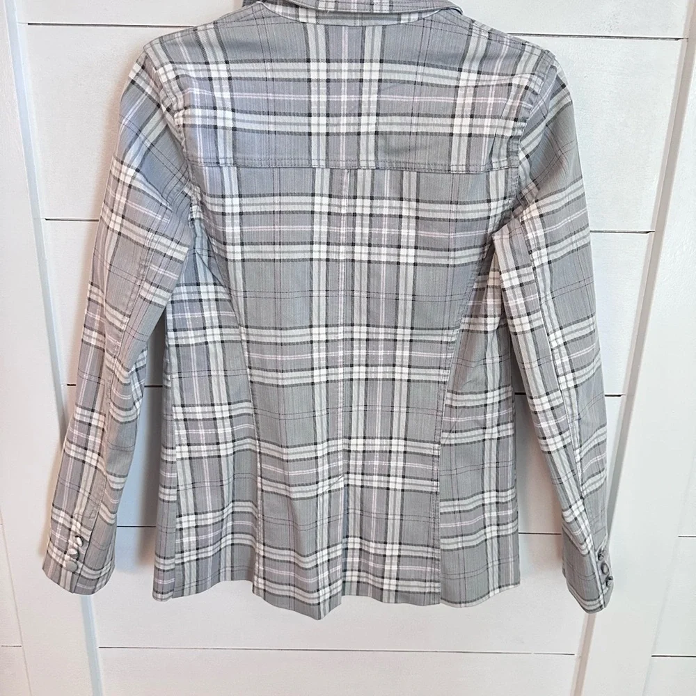 NWT AFRM S Lila grey plaid cotton preppy effortless wardrobe staple denim blazer - Picture 3 of 16